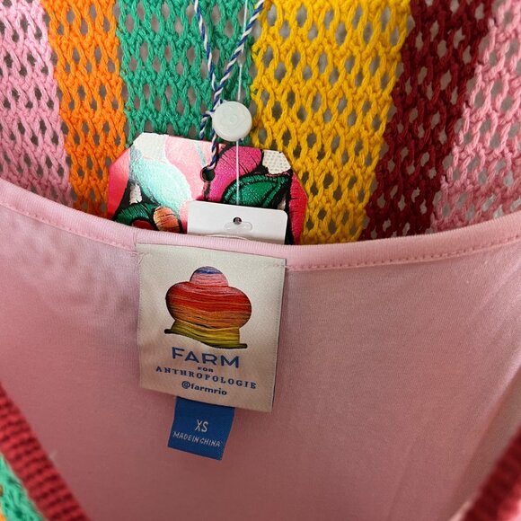 Farm Rio x Anthropologie Sleeveless Multicolor Stripe Crocet Midi Dress XS - Picture 3 of 13